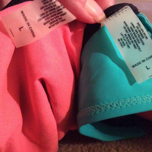 Tinibikini Multicolor Turquoise/Peach Mesh Black Trim Two-Piece Swimsuit Size L - Picture 3 of 4